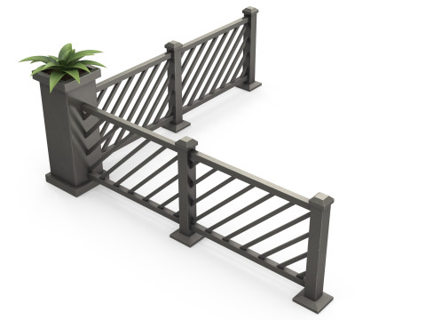 Stylized metal fence with flower Modello 3D