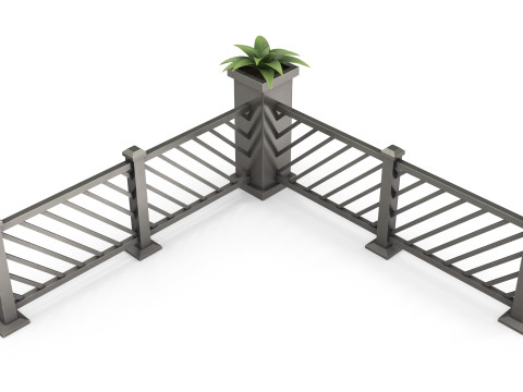 Stylized metal fence with flower Modello 3D