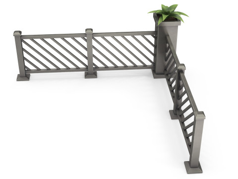 Stylized metal fence with flower Modello 3D