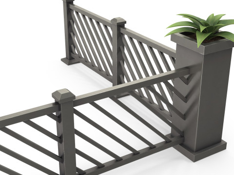 Stylized metal fence with flower Modello 3D