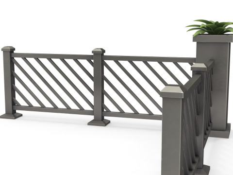 Stylized metal fence with flower Modello 3D