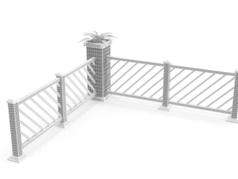 Stylized metal fence with flower Modello 3D