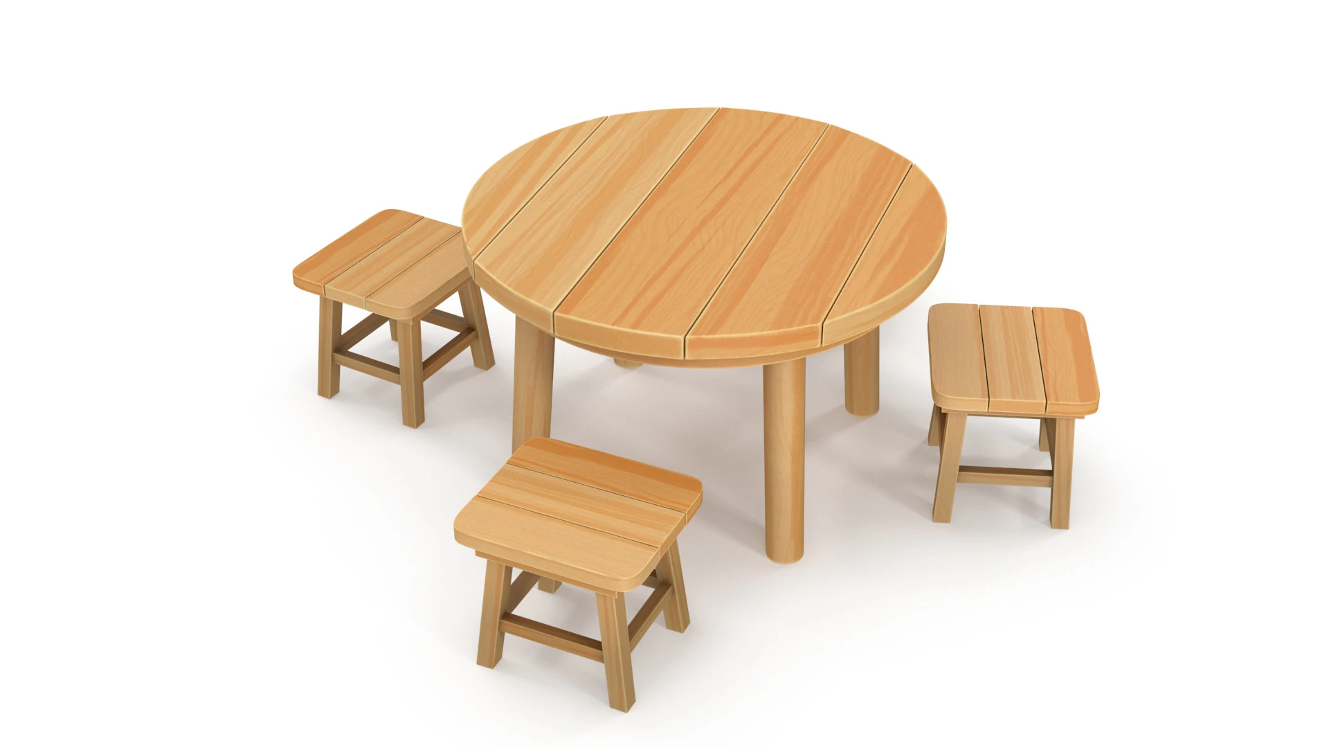 Table and stools 3D Model .c4d .max .obj .3ds .fbx .stl .blend 