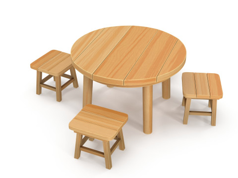 Table and stools 3D Model