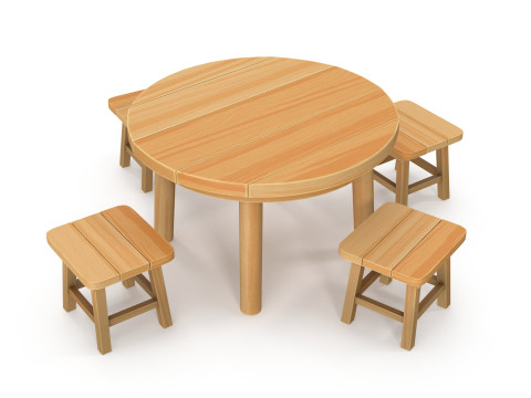 Table and stools 3D Model