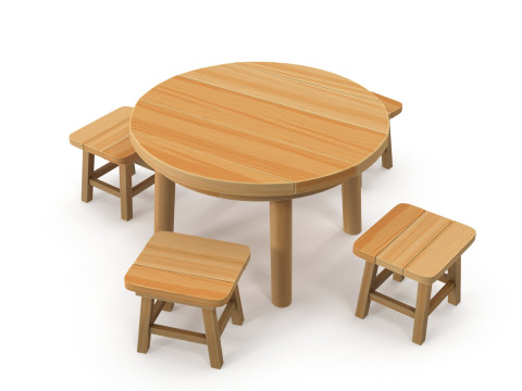 Table and stools 3D Model