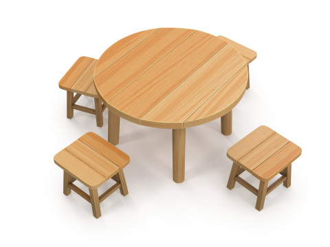 Table and stools 3D Model