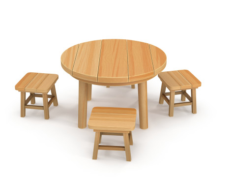 Table and stools 3D Model
