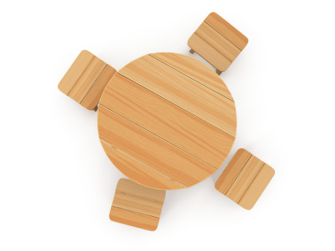 Table and stools 3D Model