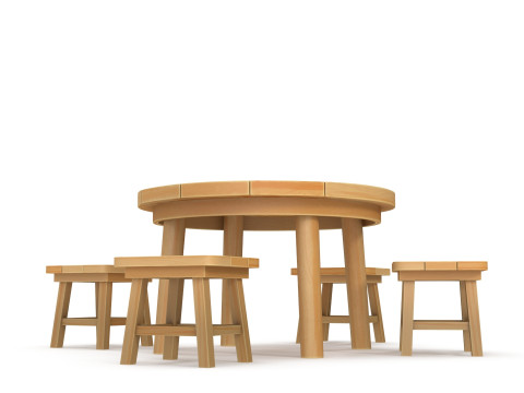 Table and stools 3D Model