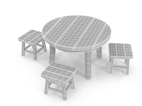 Table and stools 3D Model