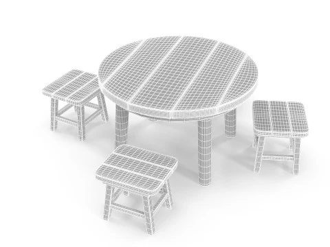 Table and stools 3D Model