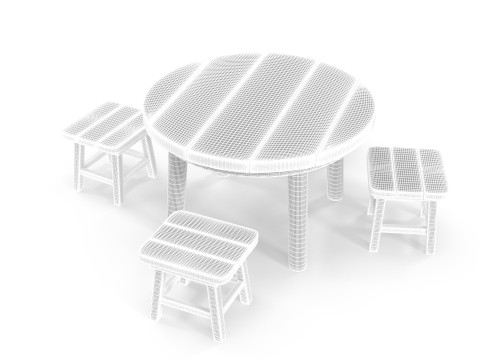 Table and stools 3D Model