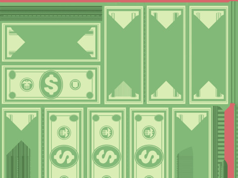 Cash coins and gold bars Model 3D