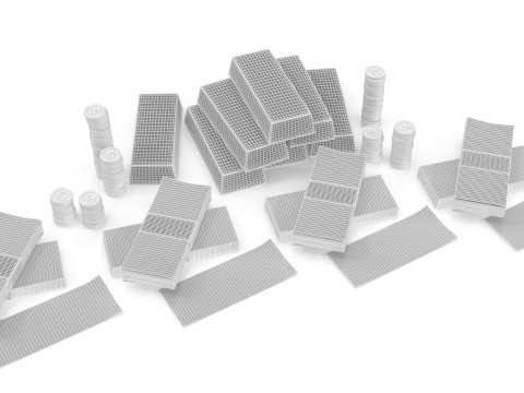 Cash coins and gold bars Model 3D