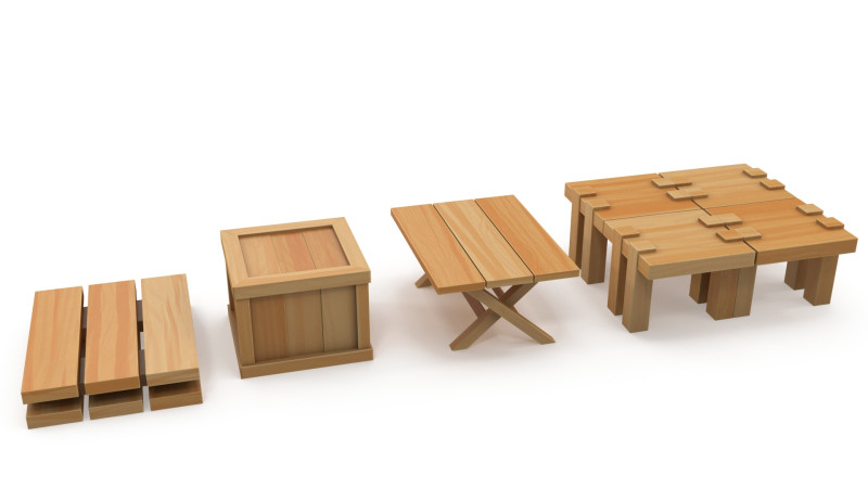 Cartoon tables pallet and box 3D Модель .c4d .max .obj .3ds .fbx .stl .blend