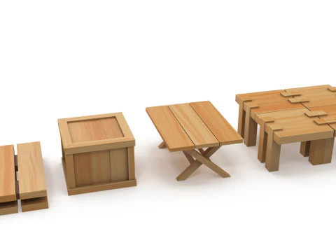 कार्टून टेबल फूस और बॉक्स 3D मॉडल