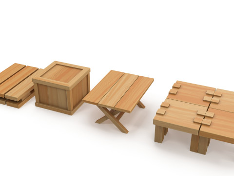 Cartoon tables pallet and box 3D Модель