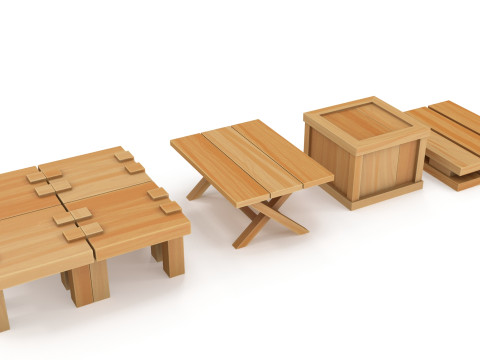 Cartoon tables pallet and box 3D Модель