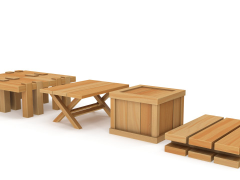 Cartoon tables pallet and box 3D Модель