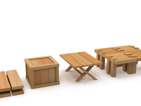 Cartoon tables pallet and box 3D Модель
