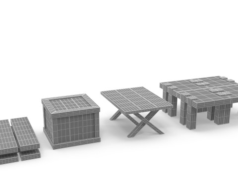 Cartoon tables pallet and box 3D Модель
