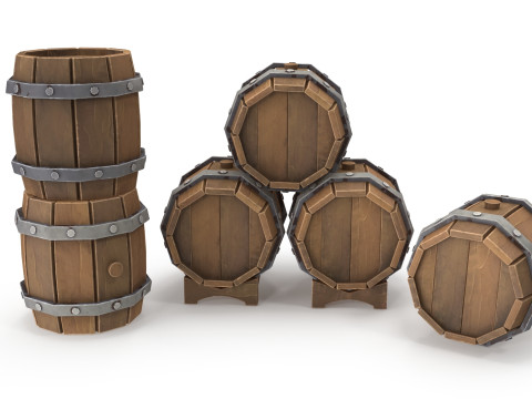 Stylized barrels Model 3D