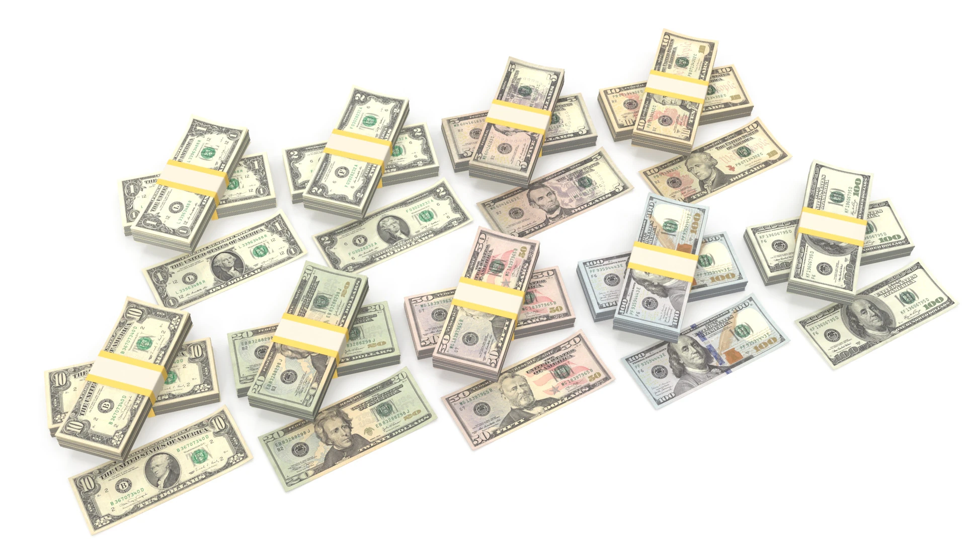 Stacks of dollars 3D Model .c4d .max .obj .3ds .fbx .stl .blend 