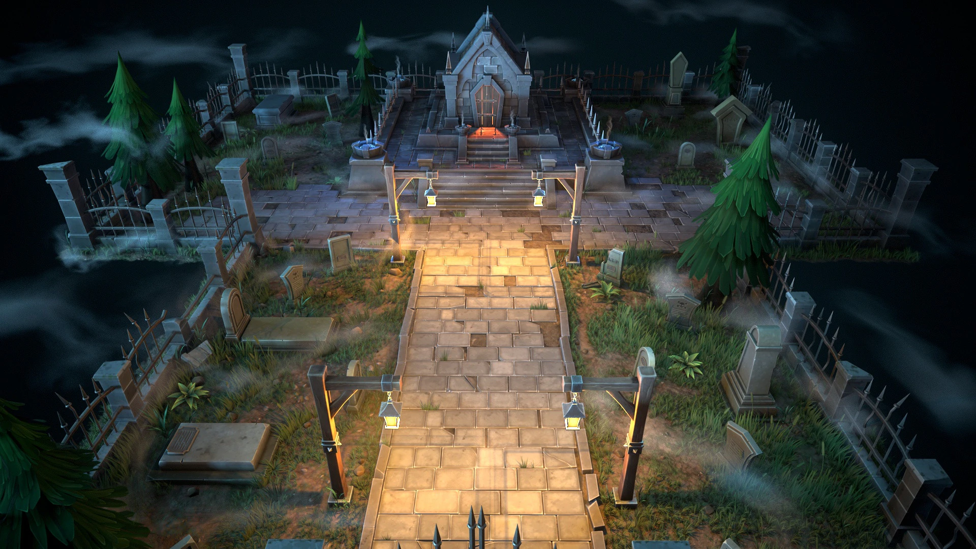 Stylized graveyard 3D Model .c4d .max .obj .3ds .fbx .stl .blend 
