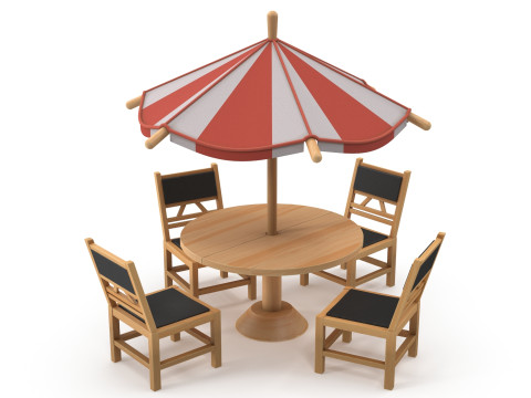 Table and stools 3D Model