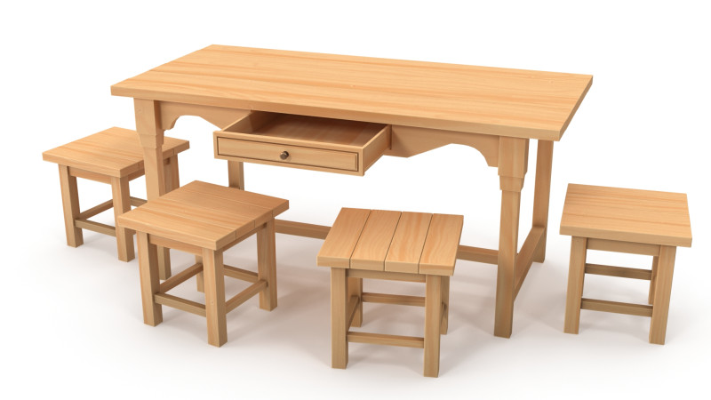 Table and stools 3D Model .c4d .max .obj .3ds .fbx .stl .blend