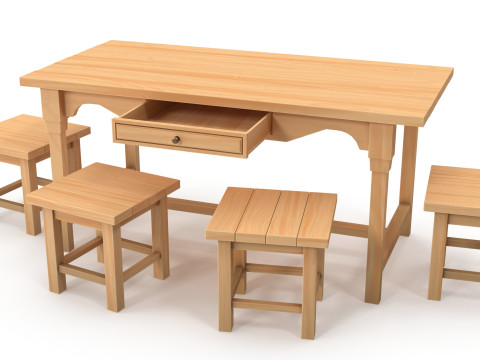 Table and stools Model 3D