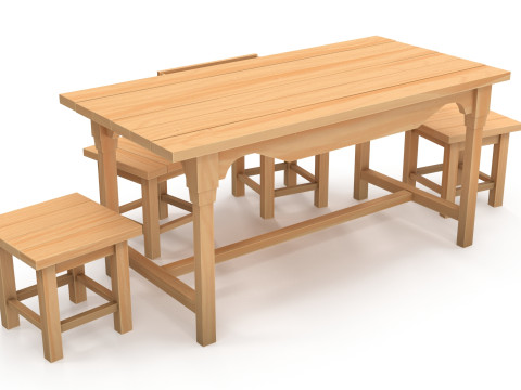 Table and stools 3D Model