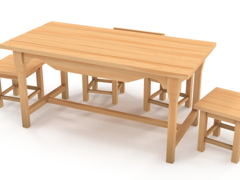 Table and stools 3D Model