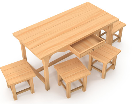 Table and stools 3D Model