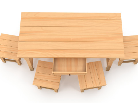 Table and stools 3D Model