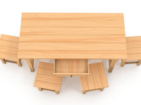 Table and stools 3D Model