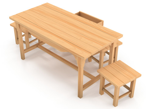 Table and stools 3D Model