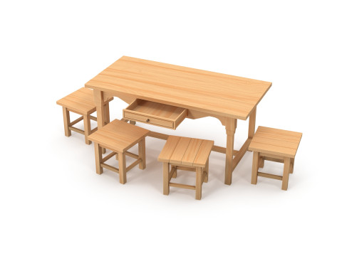 Table and stools 3D Model