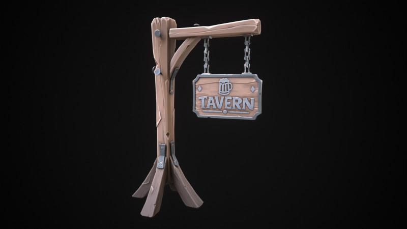 Stylized tavern sign 3D Model .c4d .max .obj .3ds .fbx .stl .blend 