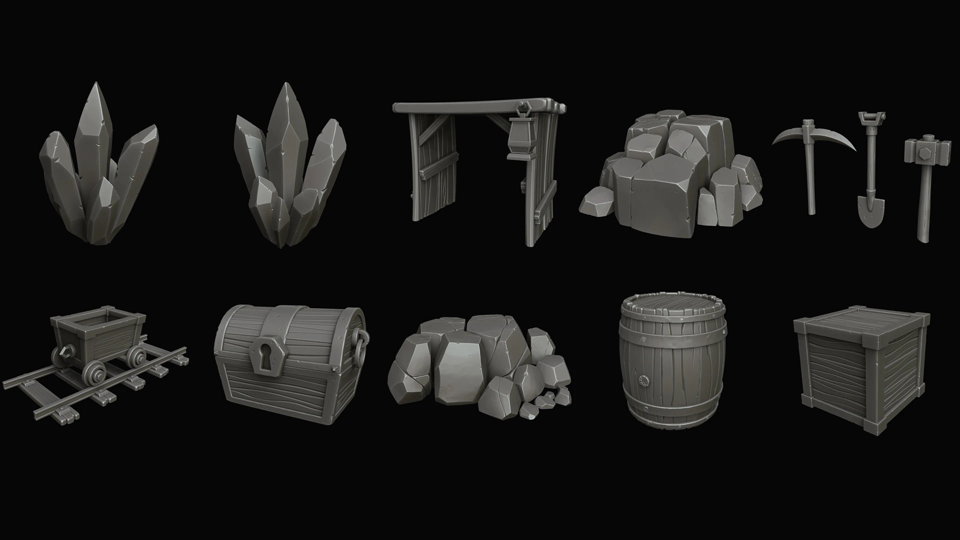Stylized pack Mine 3D Model .c4d .max .obj .3ds .fbx .stl .blend 