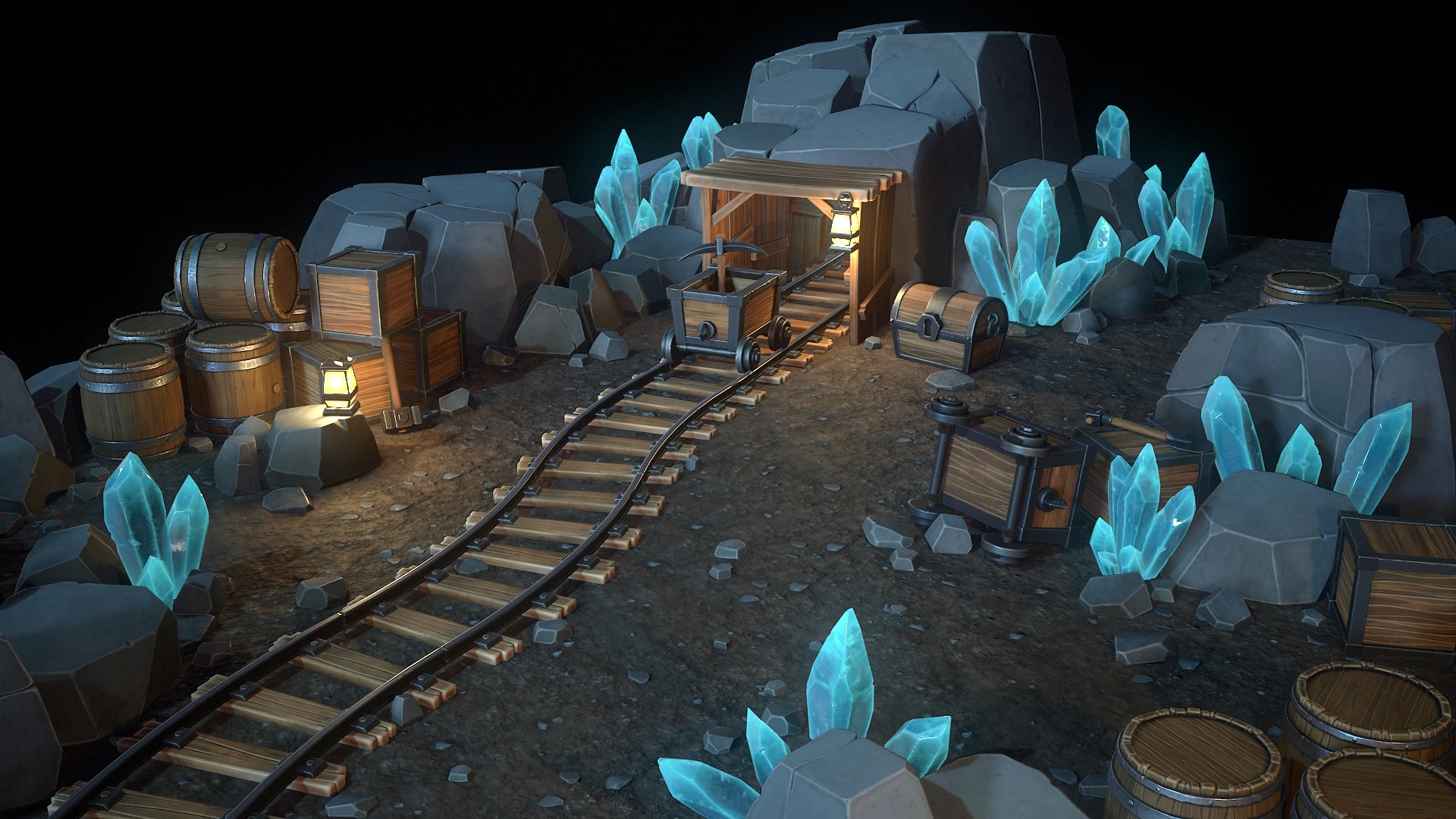 Stylized Mine 3D Model .c4d .max .obj .3ds .fbx .stl .blend 