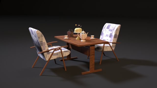 ussr table and chair 3D 模型 .c4d .max .obj .3ds .fbx .stl .blend 