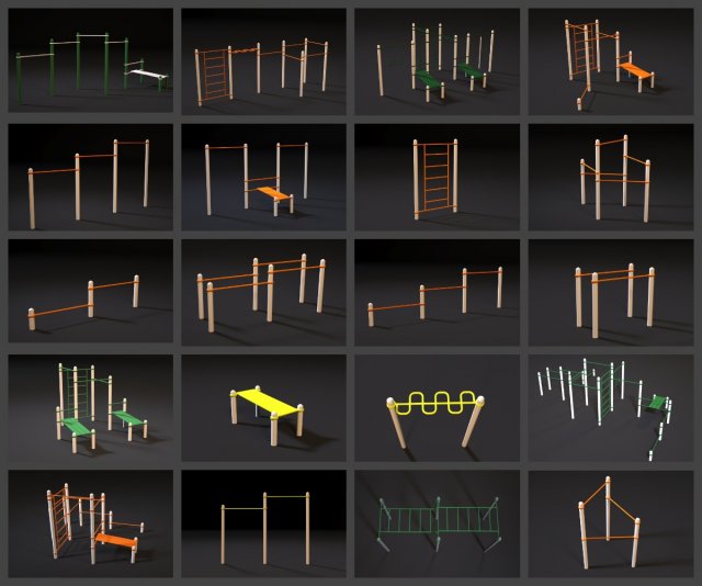 workout playground set 3D 模型 .c4d .max .obj .3ds .fbx .stl .blend 