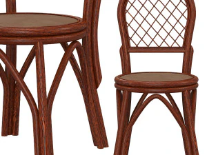 rieten-rotan-houten-rotan-eetkamerstoel 3D Model