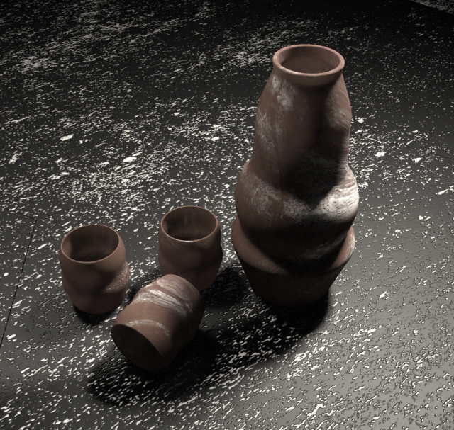 3d pottery sake set 3D-Modell .c4d .max .obj .3ds .fbx .stl .blend 