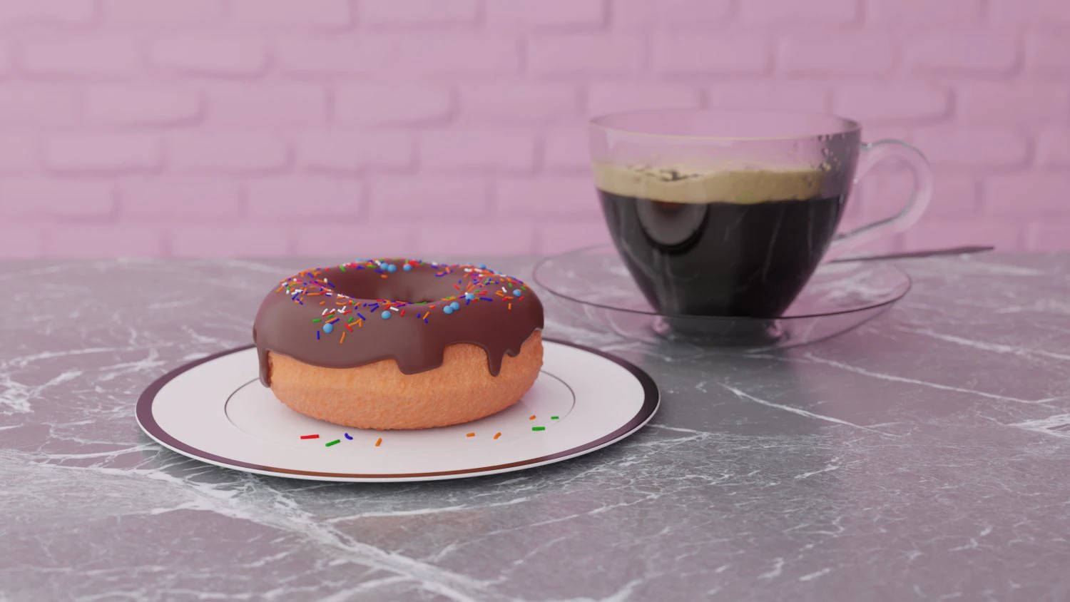 donut and cup coffee 3D Model .c4d .max .obj .3ds .fbx .stl .blend 