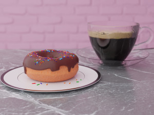 donut and cup coffee 3D Model