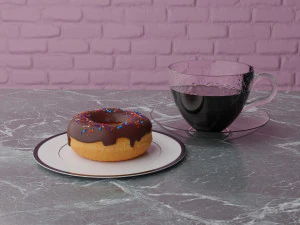 donut and cup coffee 3D Model