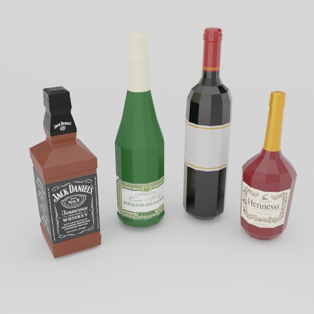 low poly set of 4 bottles Modelo 3D .c4d .max .obj .3ds .fbx .stl .blend 